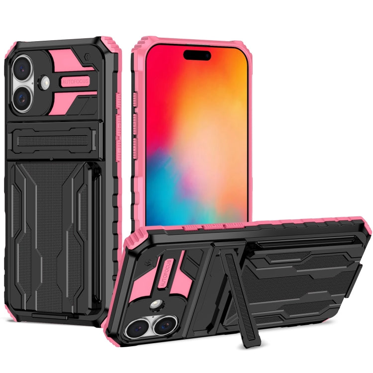 For iPhone 16 Plus Kickstand Armor Card Wallet Phone Case(Pink) - iPhone 16 Plus Cases by PMC TechLife | Online Shopping South Africa | PMC TechLife | Buy Now Pay Later Mobicred