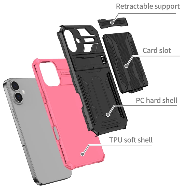 For iPhone 16 Plus Kickstand Armor Card Wallet Phone Case(Pink) - iPhone 16 Plus Cases by PMC TechLife | Online Shopping South Africa | PMC TechLife | Buy Now Pay Later Mobicred