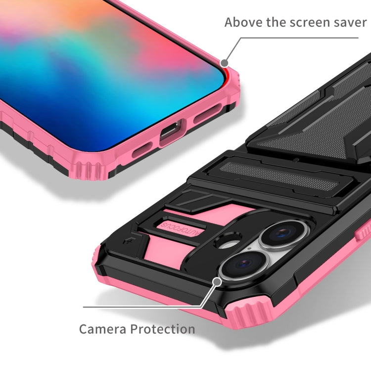 For iPhone 16 Plus Kickstand Armor Card Wallet Phone Case(Pink) - iPhone 16 Plus Cases by PMC TechLife | Online Shopping South Africa | PMC TechLife | Buy Now Pay Later Mobicred
