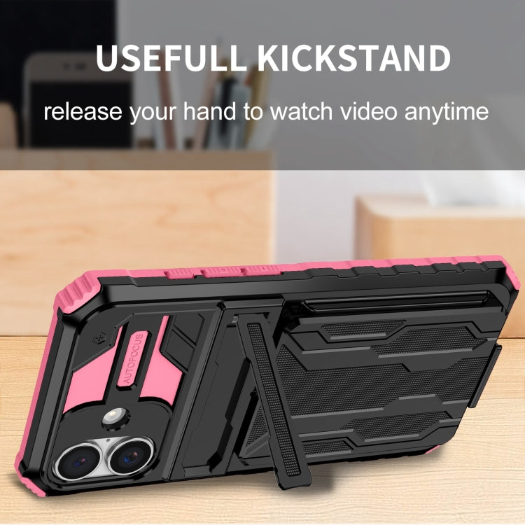 For iPhone 16 Plus Kickstand Armor Card Wallet Phone Case(Pink) - iPhone 16 Plus Cases by PMC TechLife | Online Shopping South Africa | PMC TechLife | Buy Now Pay Later Mobicred