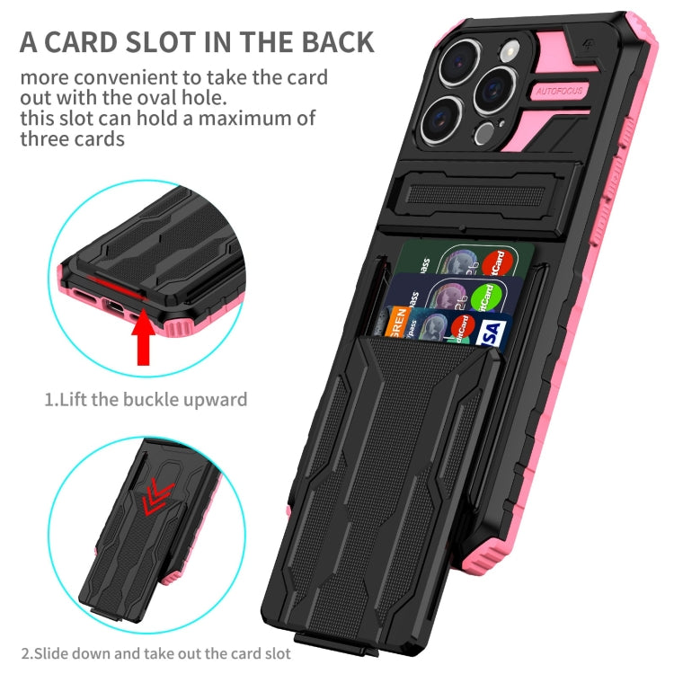 For iPhone 16 Pro Kickstand Armor Card Wallet Phone Case(Pink) - free shipping - PMC TechLife - Order now!