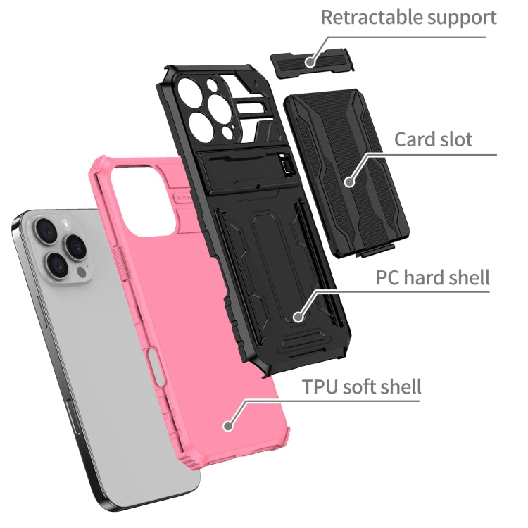 For iPhone 16 Pro Kickstand Armor Card Wallet Phone Case(Pink) - free shipping - PMC TechLife - Order now!