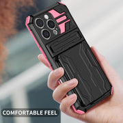For iPhone 16 Pro Kickstand Armor Card Wallet Phone Case(Pink)