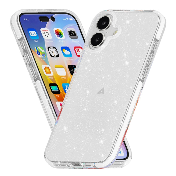 For iPhone 16 Dual Color Clear Glitter TPU + TPE Full Coverage Phone Case(Glitter White) - iPhone 16 Cases by PMC TechLife | Online Shopping South Africa | PMC TechLife | Buy Now Pay Later Mobicred