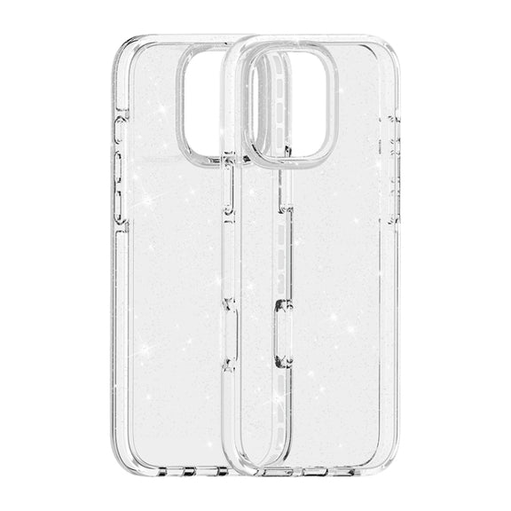 For iPhone 16 Pro Dual Color Clear Glitter TPU + TPE Full Coverage Phone Case(Glitter White)