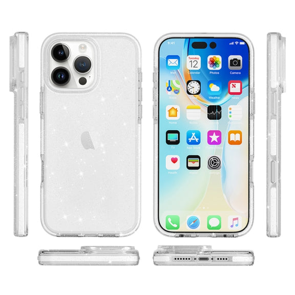 For iPhone 16 Pro Dual Color Clear Glitter TPU + TPE Full Coverage Phone Case(Glitter White)