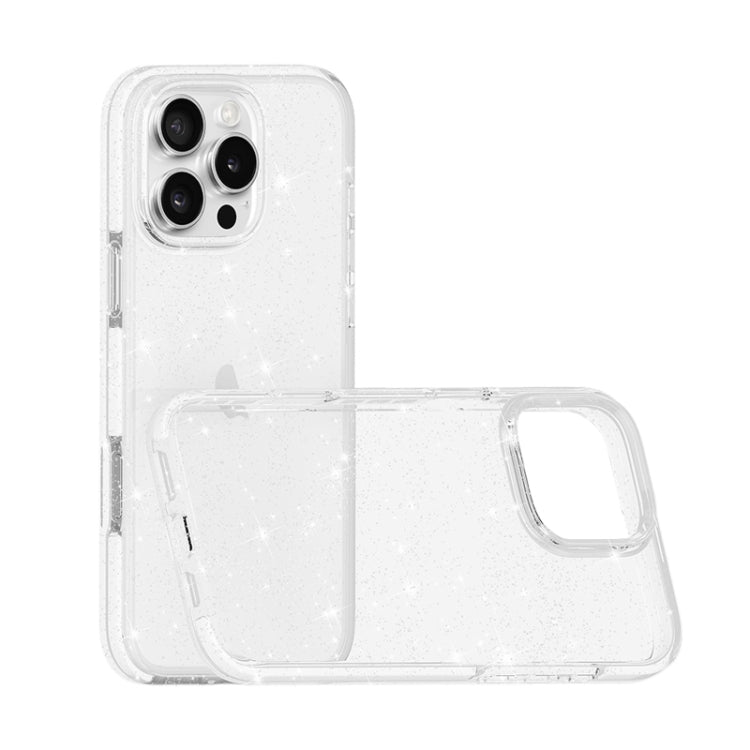 For iPhone 16 Pro Dual Color Clear Glitter TPU + TPE Full Coverage Phone Case(Glitter White)