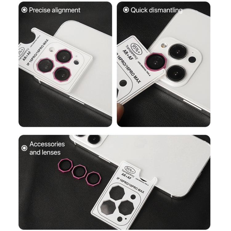 For iPhone 16 Pro / 16 Pro Max HD Lens Protective Film with Diamond(Rose Red)