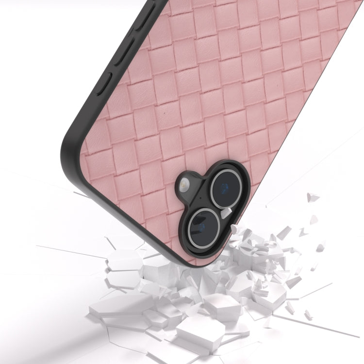 For iPhone 16 Black Frame Woven Texture PU Phone Case(Pink) - iPhone 16 Cases by PMC TechLife | Online Shopping South Africa | PMC TechLife | Buy Now Pay Later Mobicred