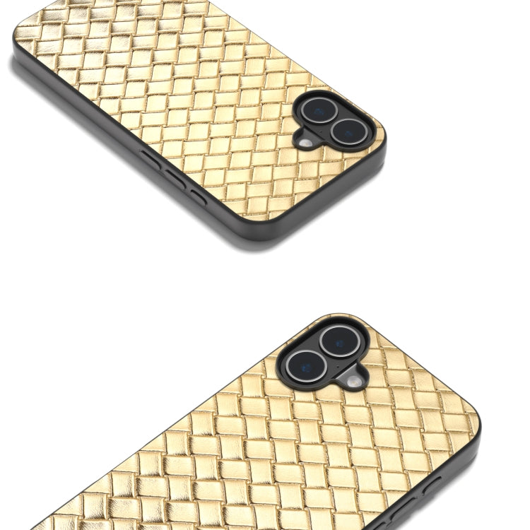 For iPhone 16 Black Frame Woven Texture PU Phone Case(Gold) - iPhone 16 Cases by PMC TechLife | Online Shopping South Africa | PMC TechLife | Buy Now Pay Later Mobicred