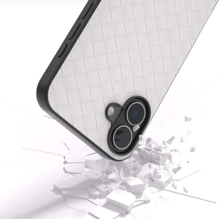 For iPhone 16 Plus Black Frame Woven Texture PU Phone Case(White) - iPhone 16 Plus Cases by PMC TechLife | Online Shopping South Africa | PMC TechLife | Buy Now Pay Later Mobicred