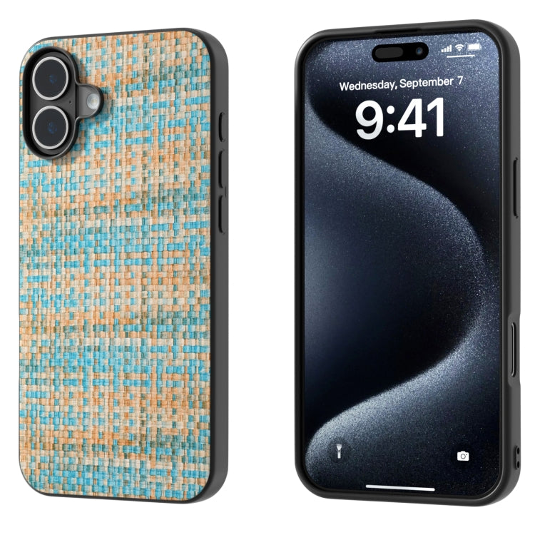 For iPhone 16 Plus Black Frame Color Lattice Texture PU Phone Case(Blue) - iPhone 16 Plus Cases by PMC TechLife | Online Shopping South Africa | PMC TechLife | Buy Now Pay Later Mobicred