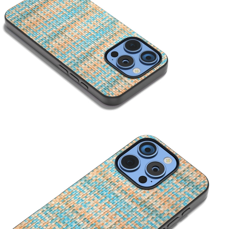 For iPhone 16 Pro Max Black Frame Color Lattice Texture PU Phone Case(Blue) - iPhone 16 Pro Max Cases by PMC TechLife | Online Shopping South Africa | PMC TechLife | Buy Now Pay Later Mobicred