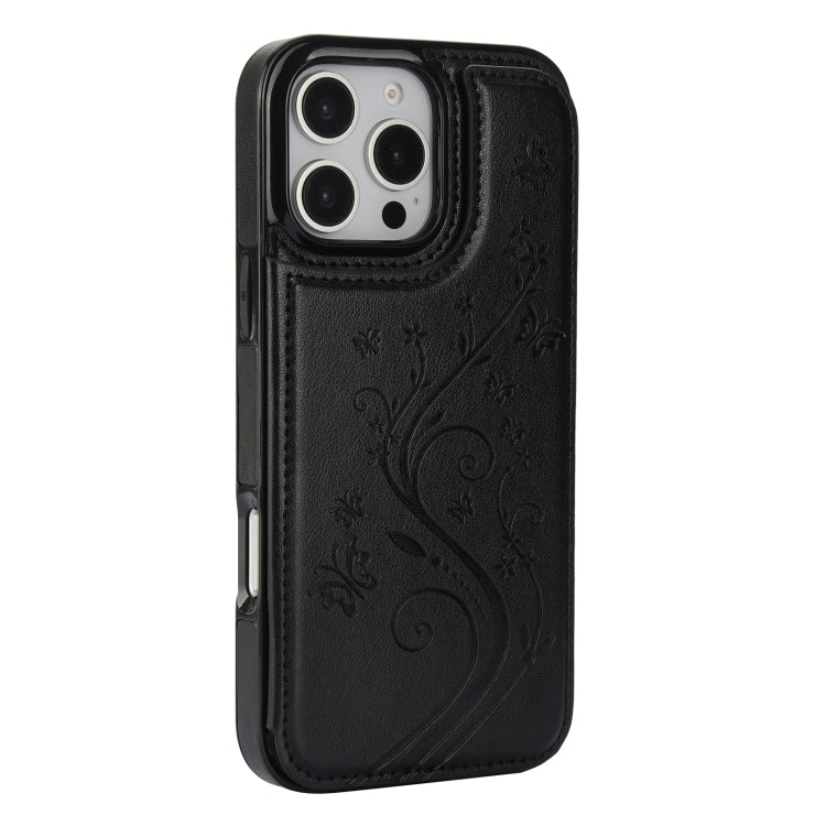 For iPhone 16 Pro Double Buckle Butterfly Embossing PU Phone Case(Black) - iPhone 16 Pro Cases by PMC TechLife | Online Shopping South Africa | PMC TechLife | Buy Now Pay Later Mobicred