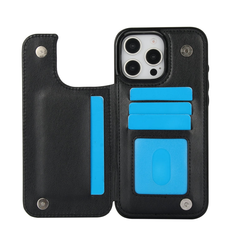 For iPhone 16 Pro Double Buckle Butterfly Embossing PU Phone Case(Black) - iPhone 16 Pro Cases by PMC TechLife | Online Shopping South Africa | PMC TechLife | Buy Now Pay Later Mobicred