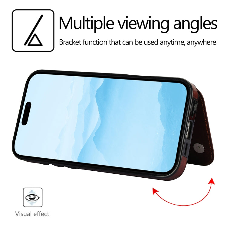 For iPhone 16 Plus Double Buckle Crazy Horse Texture PU Phone Case(Brown) - iPhone 16 Plus Cases by PMC TechLife | Online Shopping South Africa | PMC TechLife | Buy Now Pay Later Mobicred