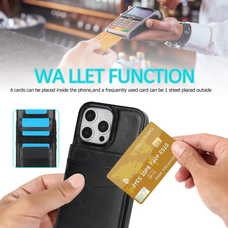 For iPhone 16 Pro Max Solid Color Card Slots Bracket PU Phone Case(Black) - iPhone 16 Pro Max Cases by PMC TechLife | Online Shopping South Africa | PMC TechLife | Buy Now Pay Later Mobicred