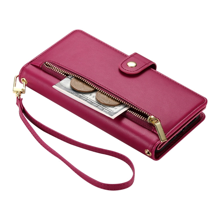 For Google Pixel 9 Pro XL Nine Card-slot Zipper Wallet Bag Leather Phone Case(Red) - Google Cases by PMC TechLife | Online Shopping South Africa | PMC TechLife | Buy Now Pay Later Mobicred