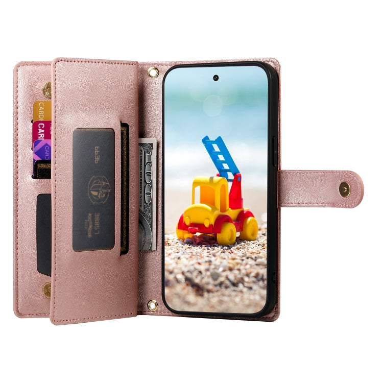 For Google Pixel 9 Pro XL Nine Card-slot Zipper Wallet Bag Leather Phone Case(Pink)