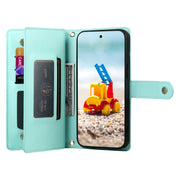 For Google Pixel 9 Pro XL Nine Card-slot Zipper Wallet Bag Leather Phone Case(Mint Green)