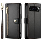 For Google Pixel 9 Pro XL Nine Card-slot Zipper Wallet Bag Leather Phone Case(Black)
