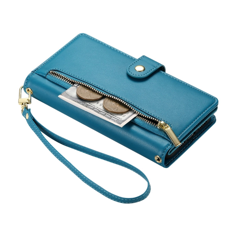 For Google Pixel 9 Pro XL Nine Card-slot Zipper Wallet Bag Leather Phone Case(Blue) - Google Cases by PMC TechLife | Online Shopping South Africa | PMC TechLife | Buy Now Pay Later Mobicred