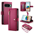 For Google Pixel 9 / 9 Pro Nine Card-slot Zipper Wallet Bag Leather Phone Case(Red) - Google Cases by PMC TechLife | Online Shopping South Africa | PMC TechLife | Buy Now Pay Later Mobicred