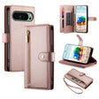 For Google Pixel 9 / 9 Pro Nine Card-slot Zipper Wallet Bag Leather Phone Case(Pink) - Google Cases by PMC TechLife | Online Shopping South Africa | PMC TechLife | Buy Now Pay Later Mobicred