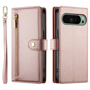 For Google Pixel 9 / 9 Pro Nine Card-slot Zipper Wallet Bag Leather Phone Case(Pink)