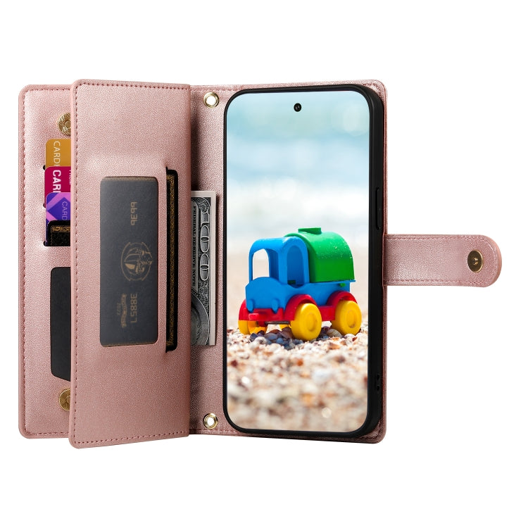 For Google Pixel 9 / 9 Pro Nine Card-slot Zipper Wallet Bag Leather Phone Case(Pink) - Google Cases by PMC TechLife | Online Shopping South Africa | PMC TechLife | Buy Now Pay Later Mobicred