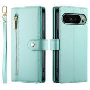 For Google Pixel 9 / 9 Pro Nine Card-slot Zipper Wallet Bag Leather Phone Case(Mint Green)