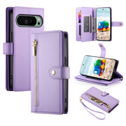 For Google Pixel 9 / 9 Pro Nine Card-slot Zipper Wallet Bag Leather Phone Case(Purple)
