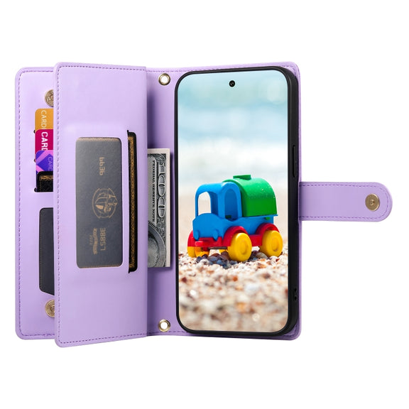 For Google Pixel 9 / 9 Pro Nine Card-slot Zipper Wallet Bag Leather Phone Case(Purple)
