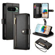 For Google Pixel 9 / 9 Pro Nine Card-slot Zipper Wallet Bag Leather Phone Case(Black)