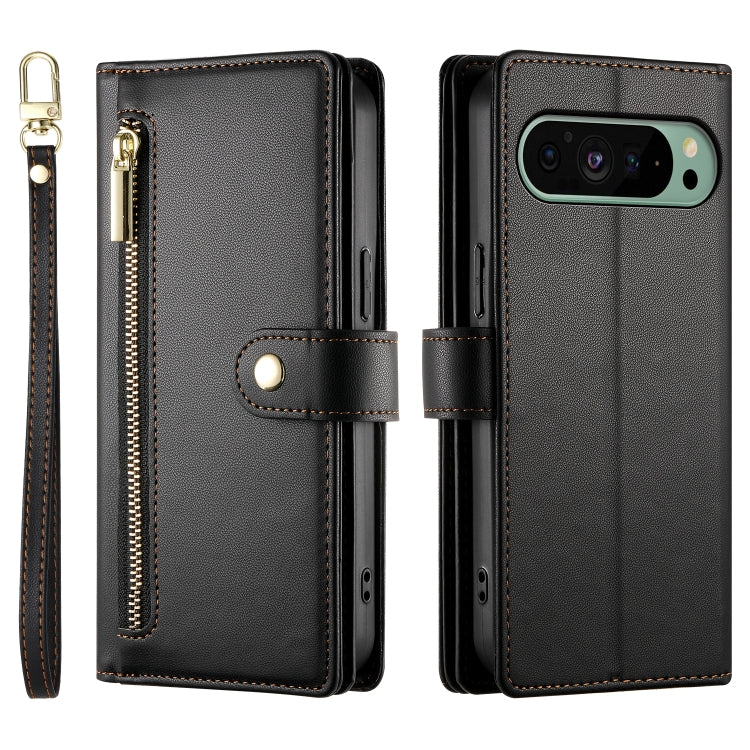 For Google Pixel 9 / 9 Pro Nine Card-slot Zipper Wallet Bag Leather Phone Case(Black)