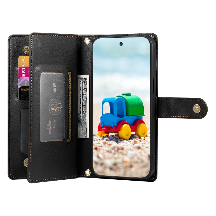 For Google Pixel 9 / 9 Pro Nine Card-slot Zipper Wallet Bag Leather Phone Case(Black)