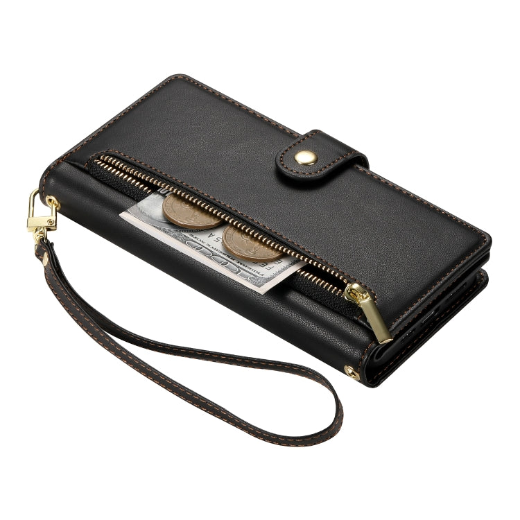 For Google Pixel 9 / 9 Pro Nine Card-slot Zipper Wallet Bag Leather Phone Case(Black)