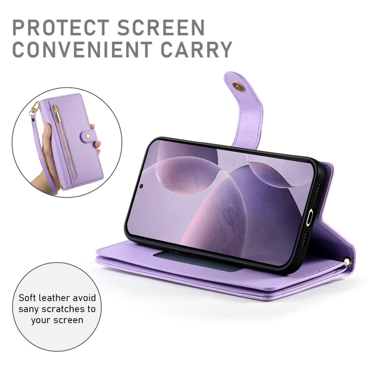 For Redmi K70 Nine Card-slot Zipper Wallet Bag Leather Phone Case(Purple) - free shipping - PMC Jewellery - Order now!