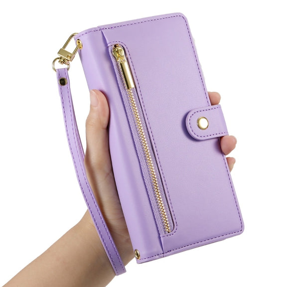 For Redmi K70 Nine Card-slot Zipper Wallet Bag Leather Phone Case(Purple)
