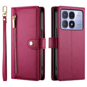 For Redmi K70 Ultra Nine Card-slot Zipper Wallet Bag Leather Phone Case(Red)
