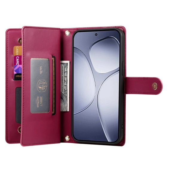 For Redmi K70 Ultra Nine Card-slot Zipper Wallet Bag Leather Phone Case(Red)