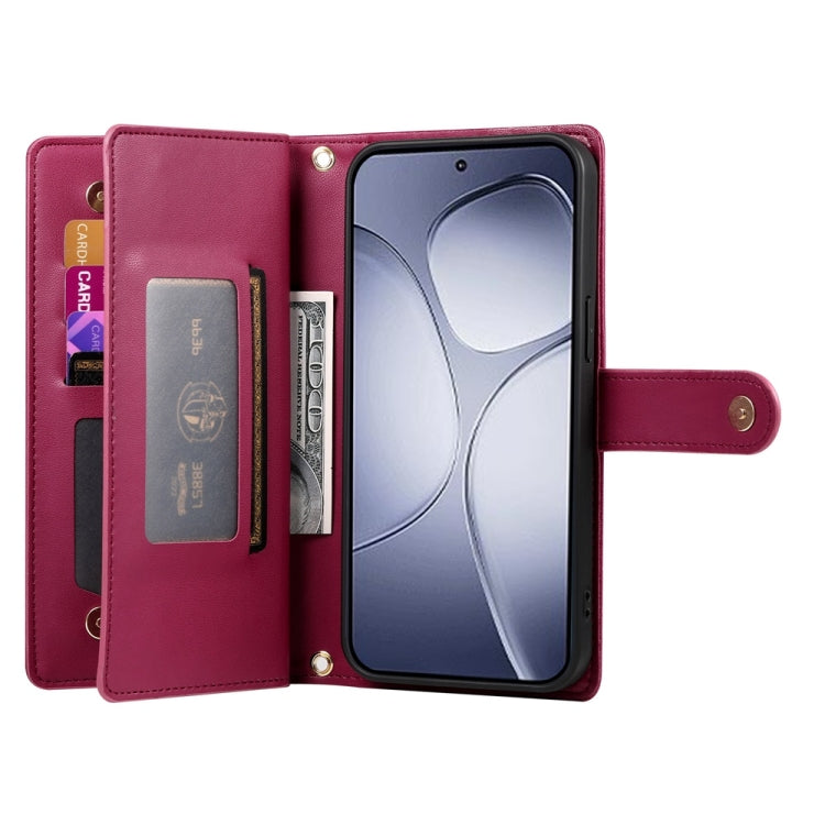 For Redmi K70 Ultra Nine Card-slot Zipper Wallet Bag Leather Phone Case(Red)