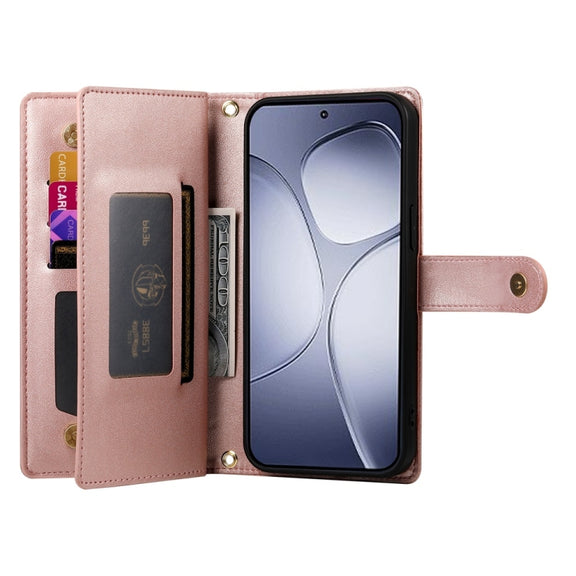 For Redmi K70 Ultra Nine Card-slot Zipper Wallet Bag Leather Phone Case(Pink)