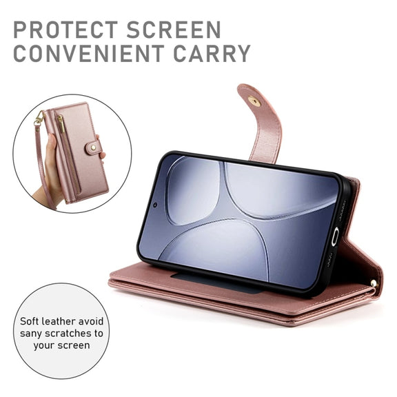 For Redmi K70 Ultra Nine Card-slot Zipper Wallet Bag Leather Phone Case(Pink)