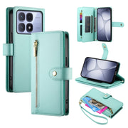For Redmi K70 Ultra Nine Card-slot Zipper Wallet Bag Leather Phone Case(Mint Green)