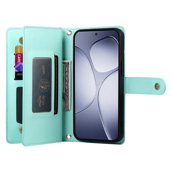 For Redmi K70 Ultra Nine Card-slot Zipper Wallet Bag Leather Phone Case(Mint Green)