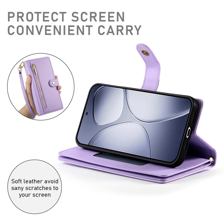 For Redmi K70 Ultra Nine Card-slot Zipper Wallet Bag Leather Phone Case(Purple)