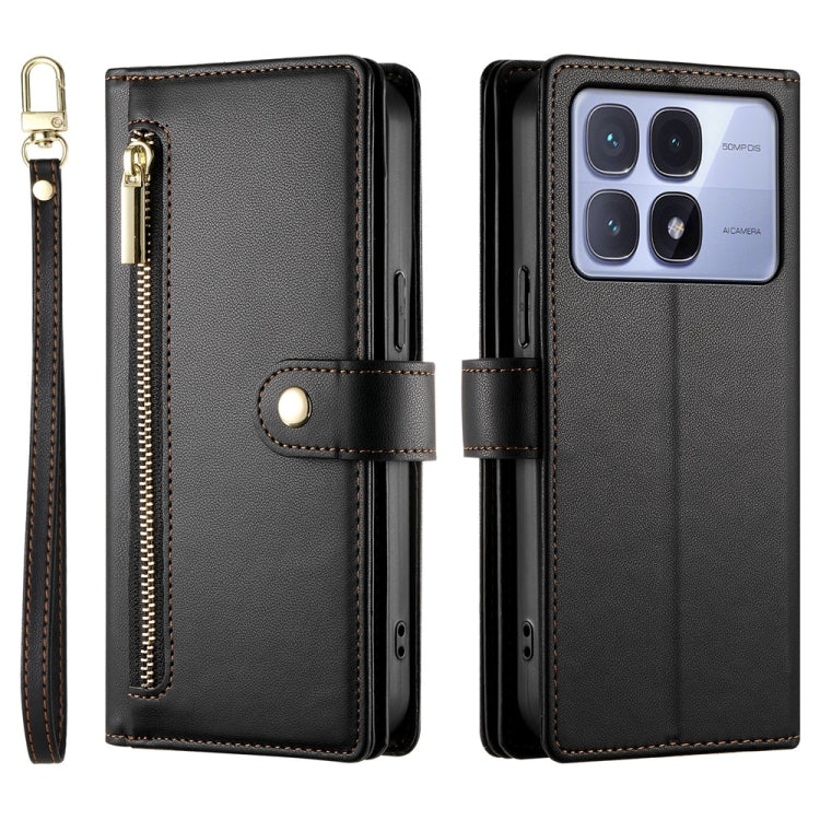 For Redmi K70 Ultra Nine Card-slot Zipper Wallet Bag Leather Phone Case(Black)