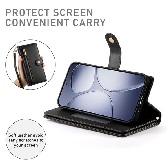 For Redmi K70 Ultra Nine Card-slot Zipper Wallet Bag Leather Phone Case(Black)