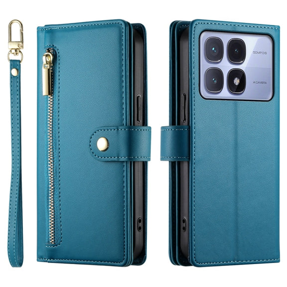 For Redmi K70 Ultra Nine Card-slot Zipper Wallet Bag Leather Phone Case(Blue)